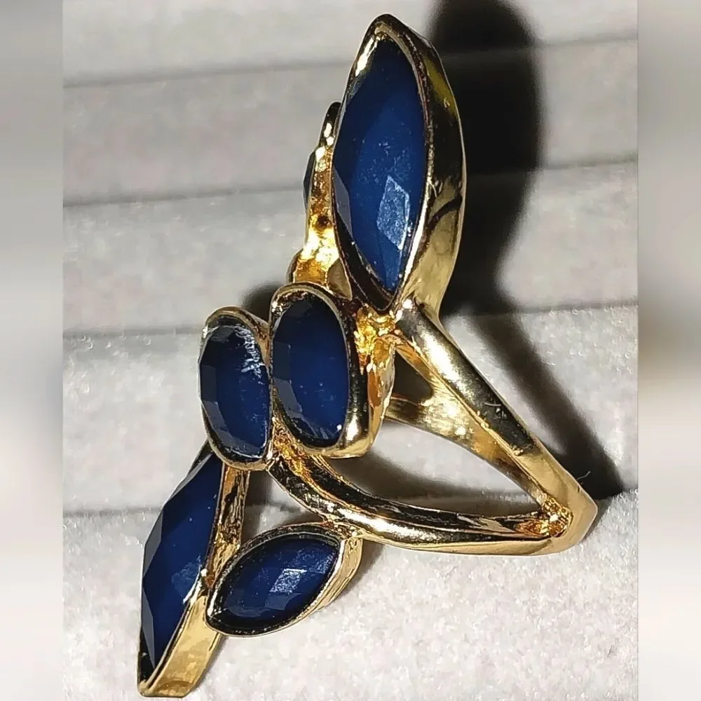 Navy Geometric Personality Versatile Leaf Single Ring Female